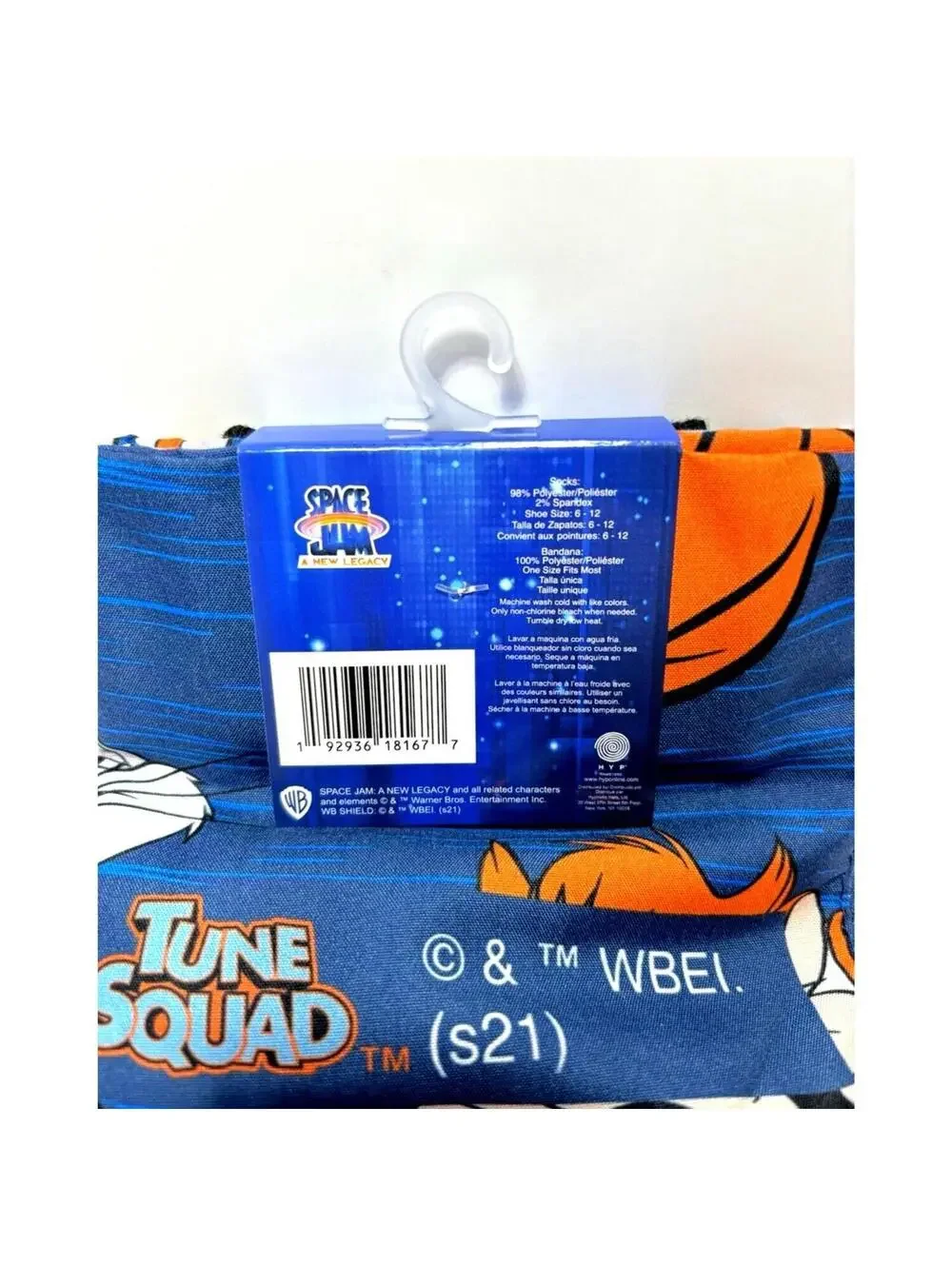 Space Jam Looney Tunes Socks & Bandana, Novelty Socks, Shoe Size 6-12, Blue, New